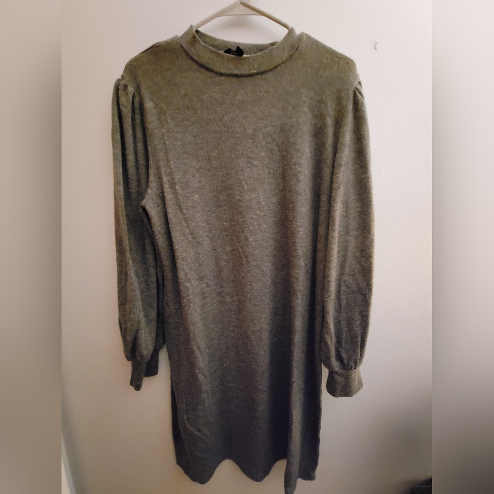 Puff Sleeve Gray Sweater Dress
